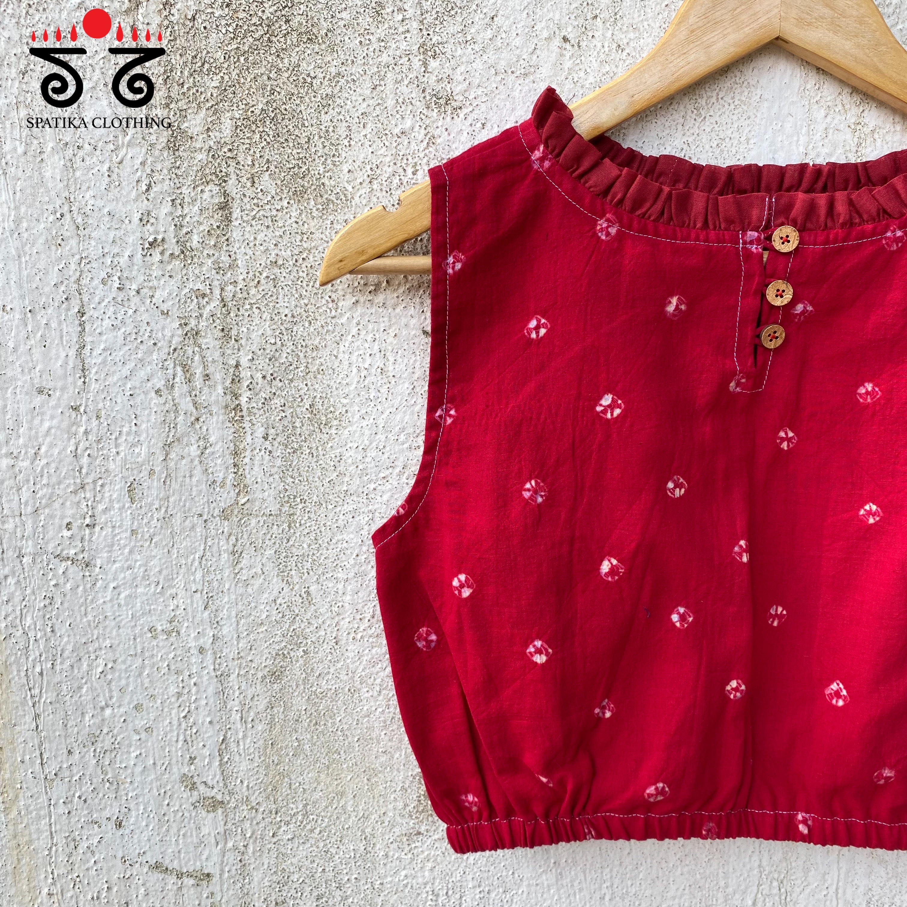 Bandhani Frilled Sleeveless Blouse