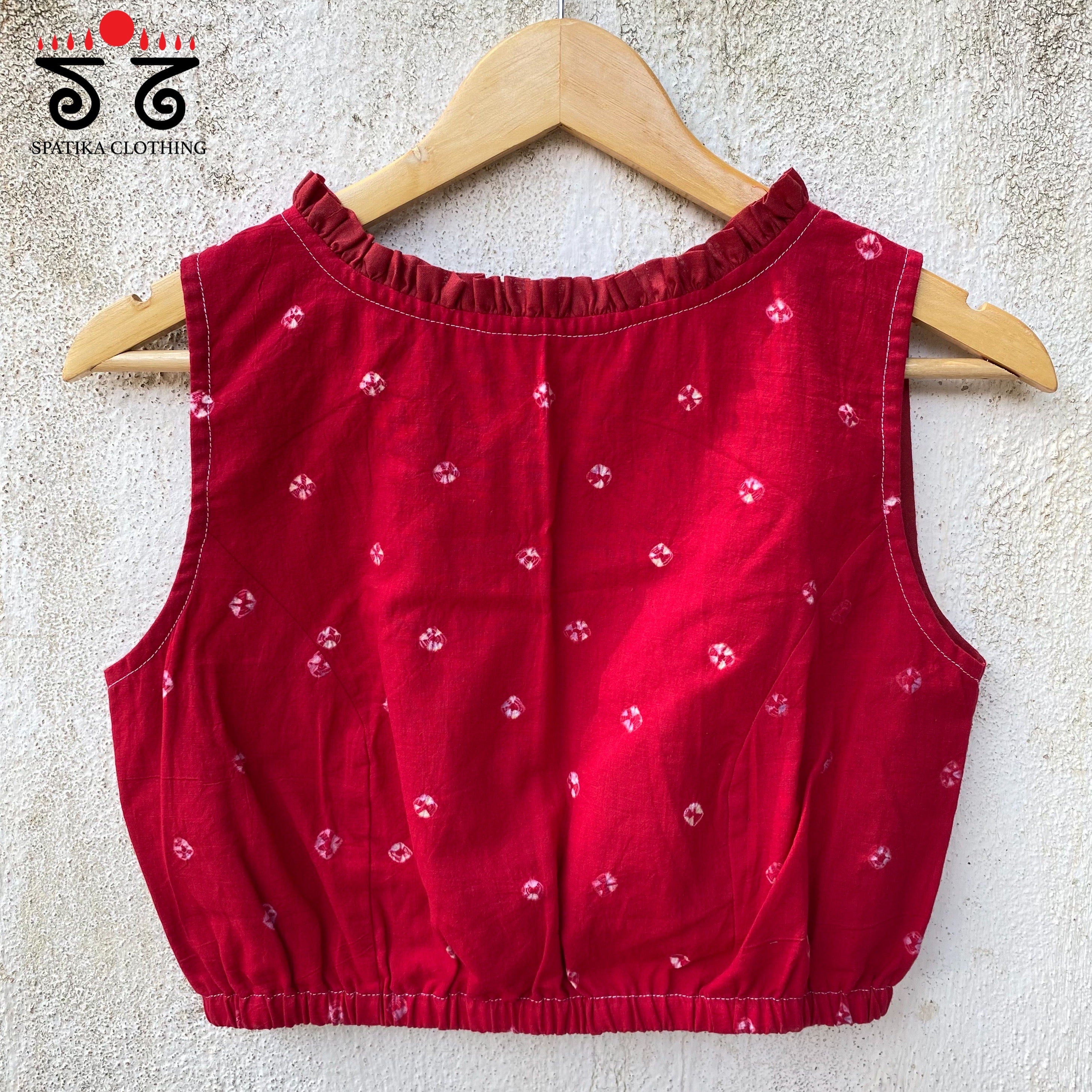 Bandhani Frilled Sleeveless Blouse