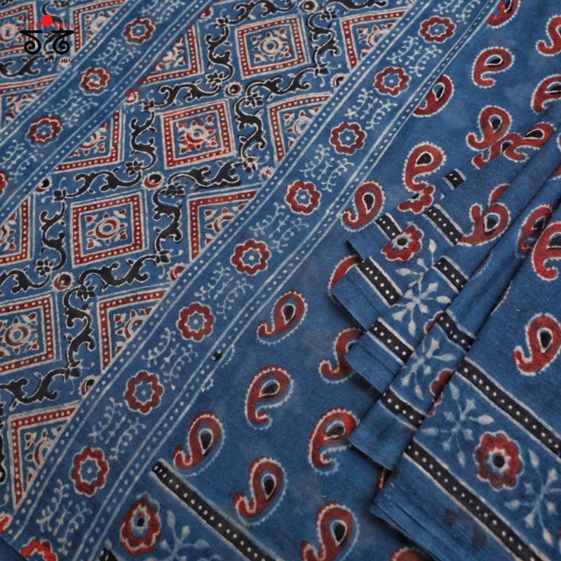 Ajrak on Mulmul Cotton Saree