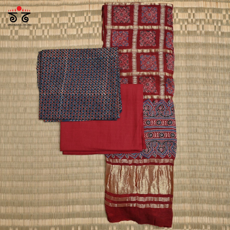 Ajrak Hand - Blockprinted Fabric Set Of 3