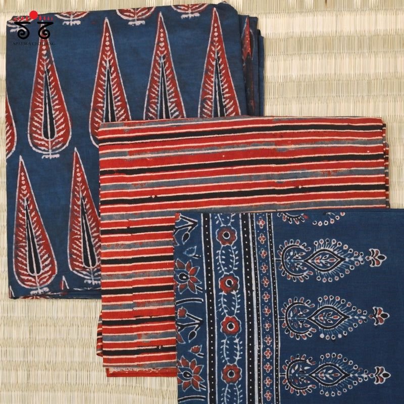 Ajrak Hand - Blockprinted Fabric Set Of 3