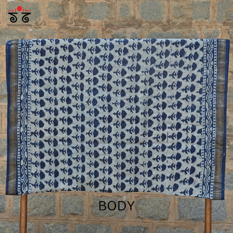 Hand block Print on Maheshwari Silk Cotton Saree