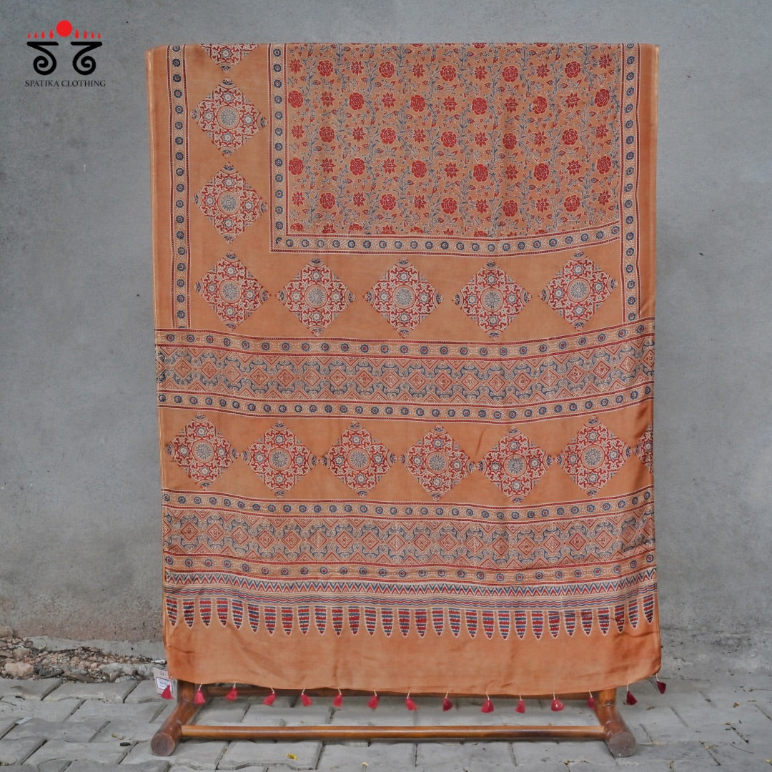Ajrak on Modal Silk Cotton Saree