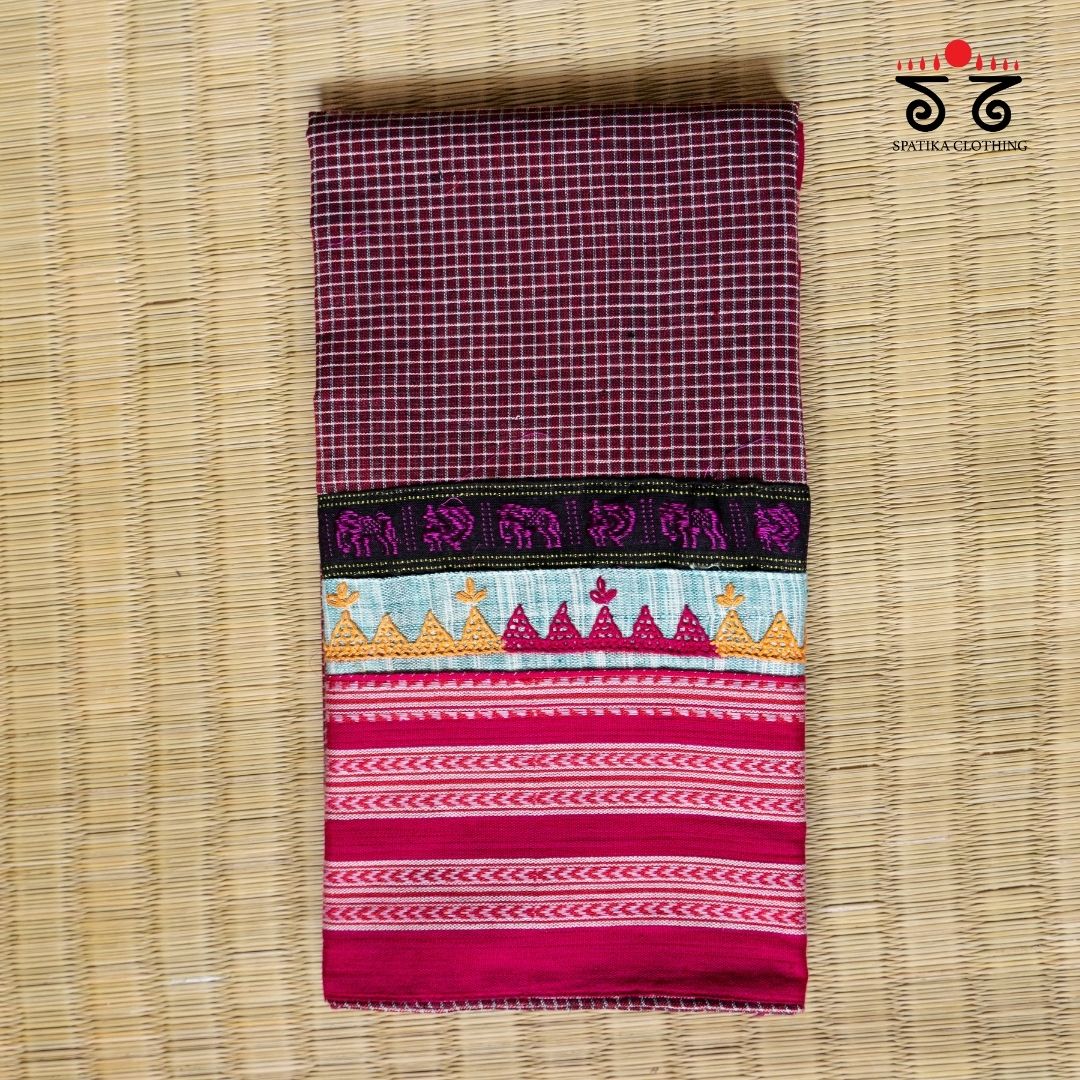 Checkered Hand embroidered Blouse Fabric