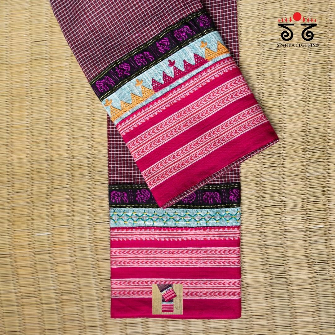 Checkered Hand embroidered Blouse Fabric
