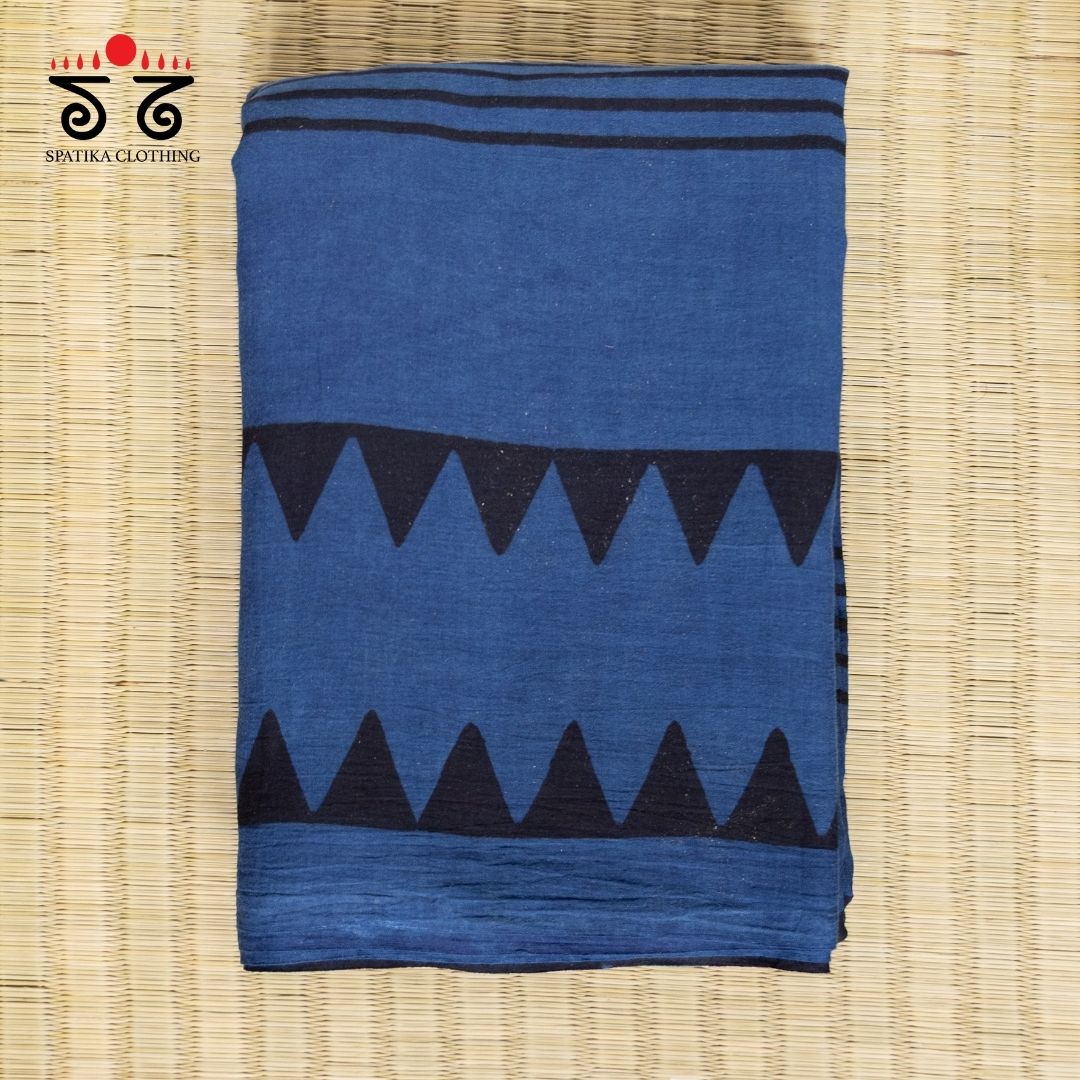 Ajrakh Handblock Print on Mulmul Cotton Saree