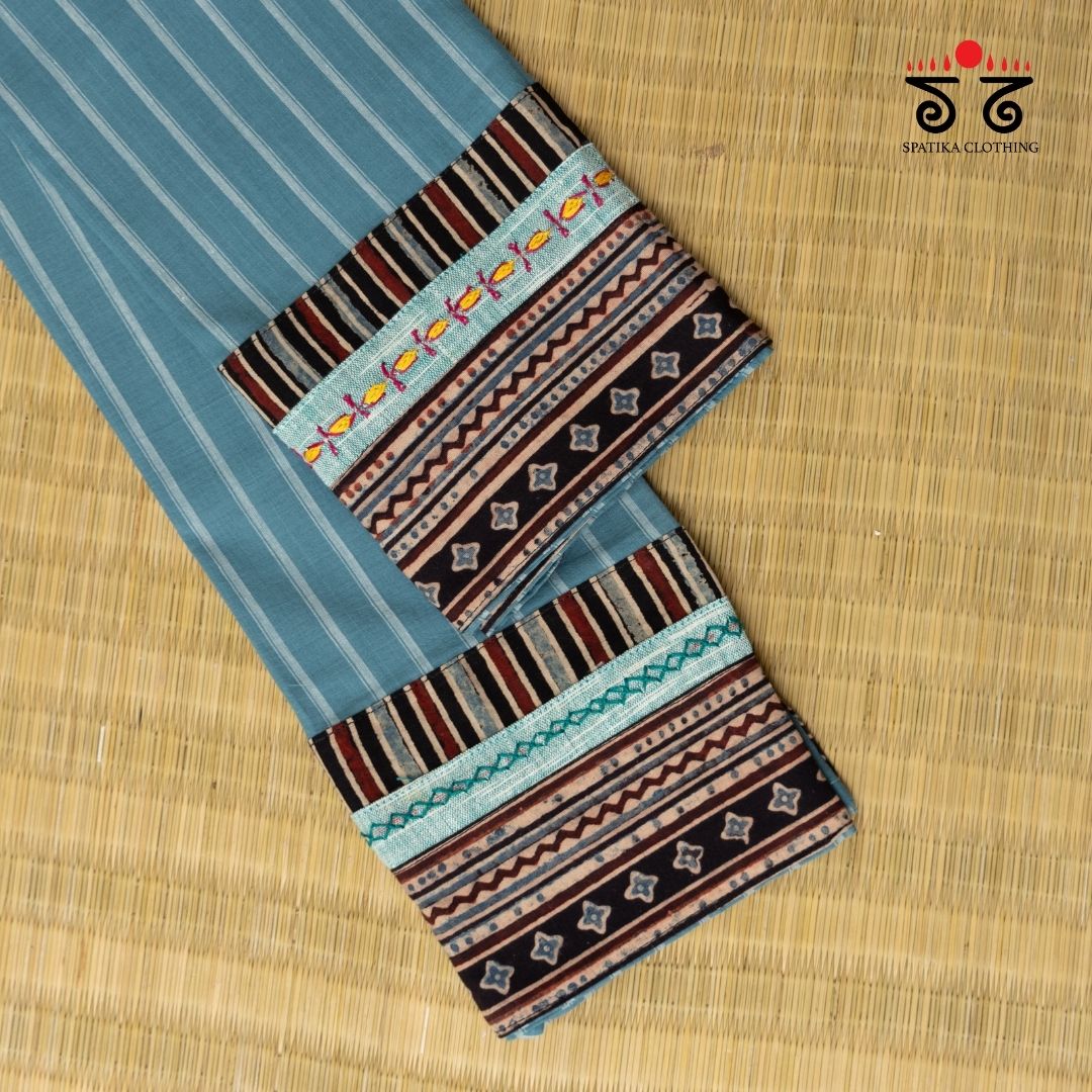 Striped Hand Embroidered Blouse Fabric