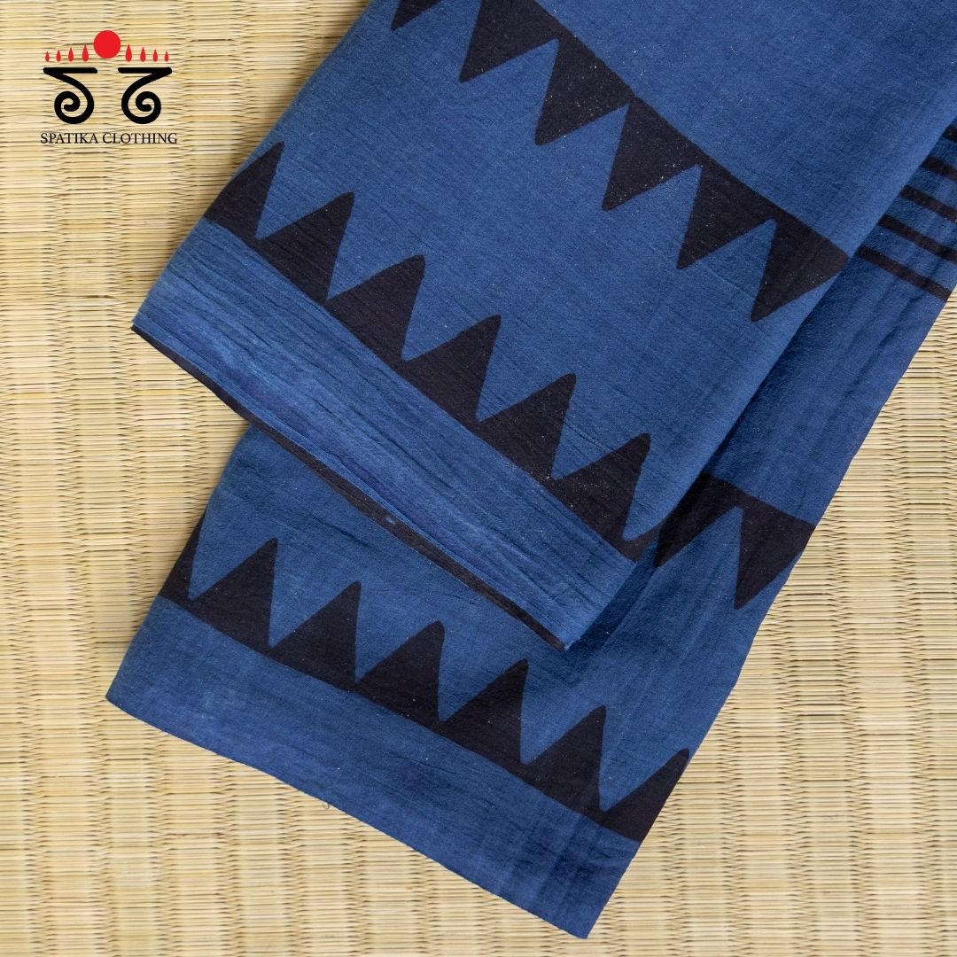 Ajrakh Handblock Print on Mulmul Cotton Saree