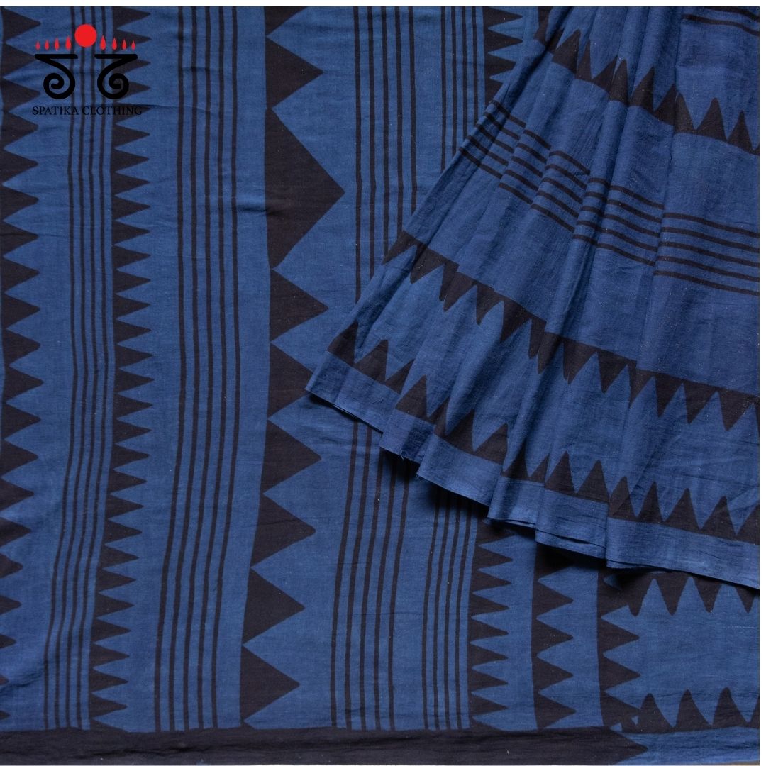 Ajrakh Handblock Print on Mulmul Cotton Saree