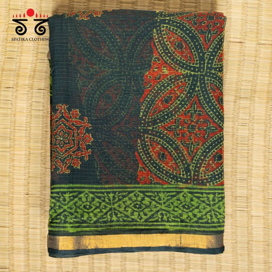 Kota Hand block printed with Zari Border saree