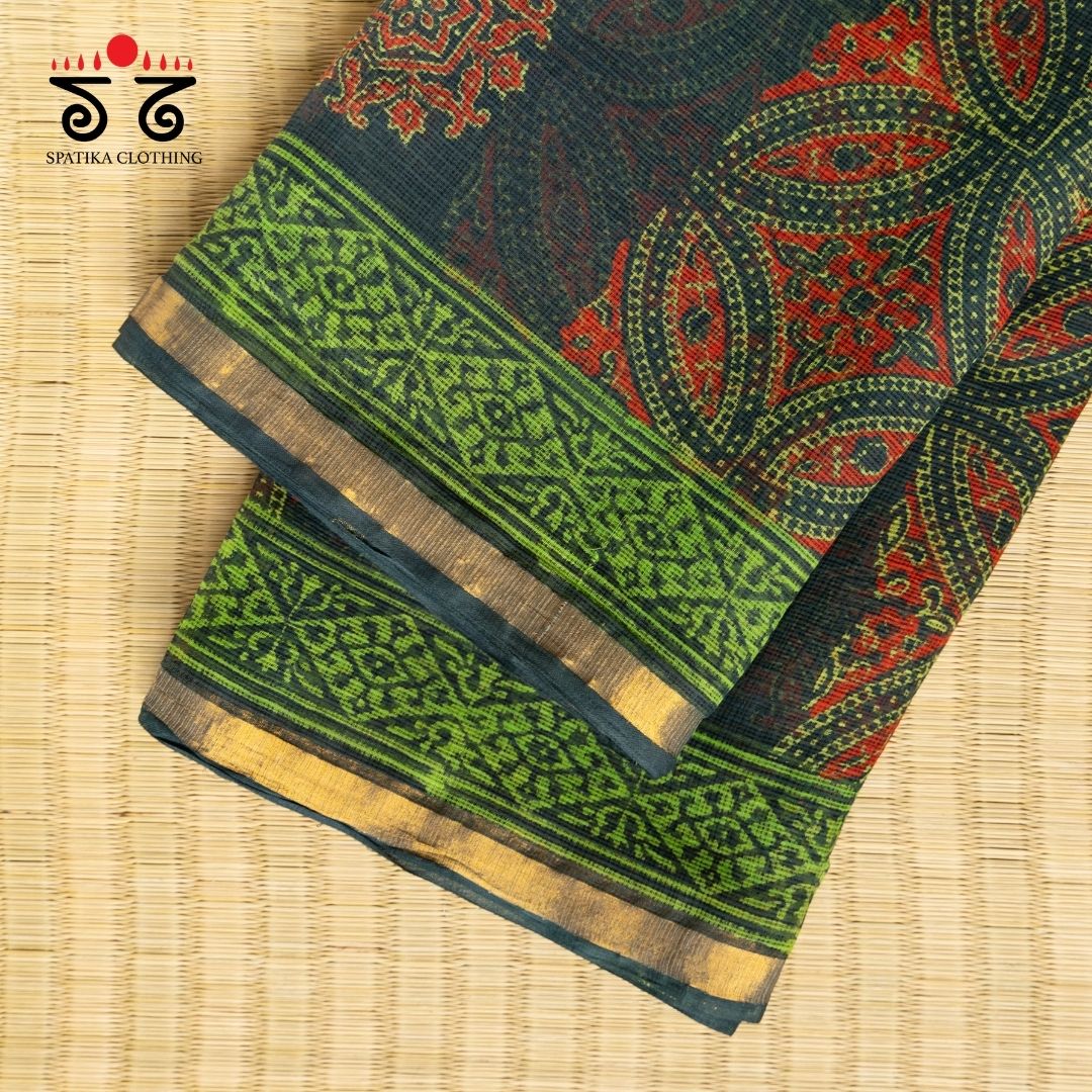 Kota Hand block printed with Zari Border saree
