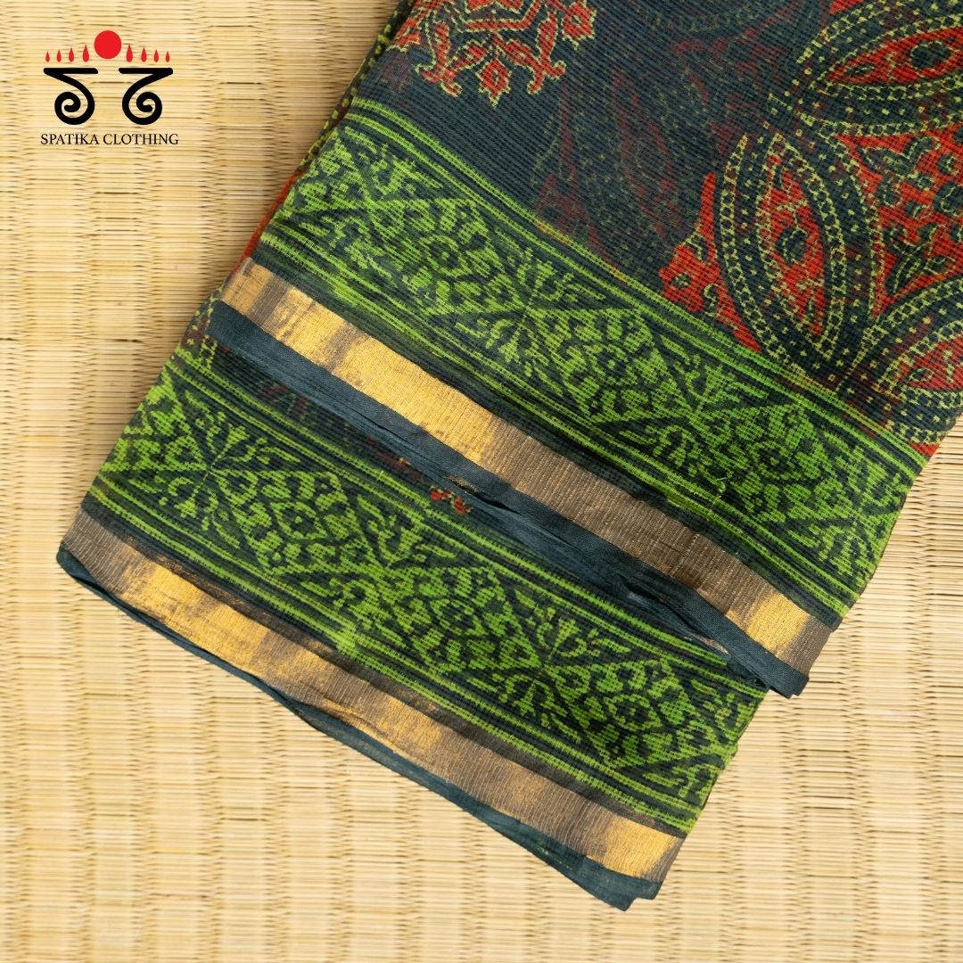 Kota Hand block printed with Zari Border saree
