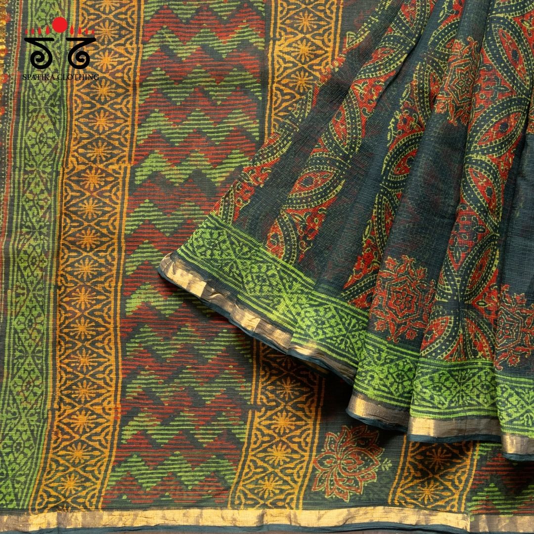 Kota Hand block printed with Zari Border saree