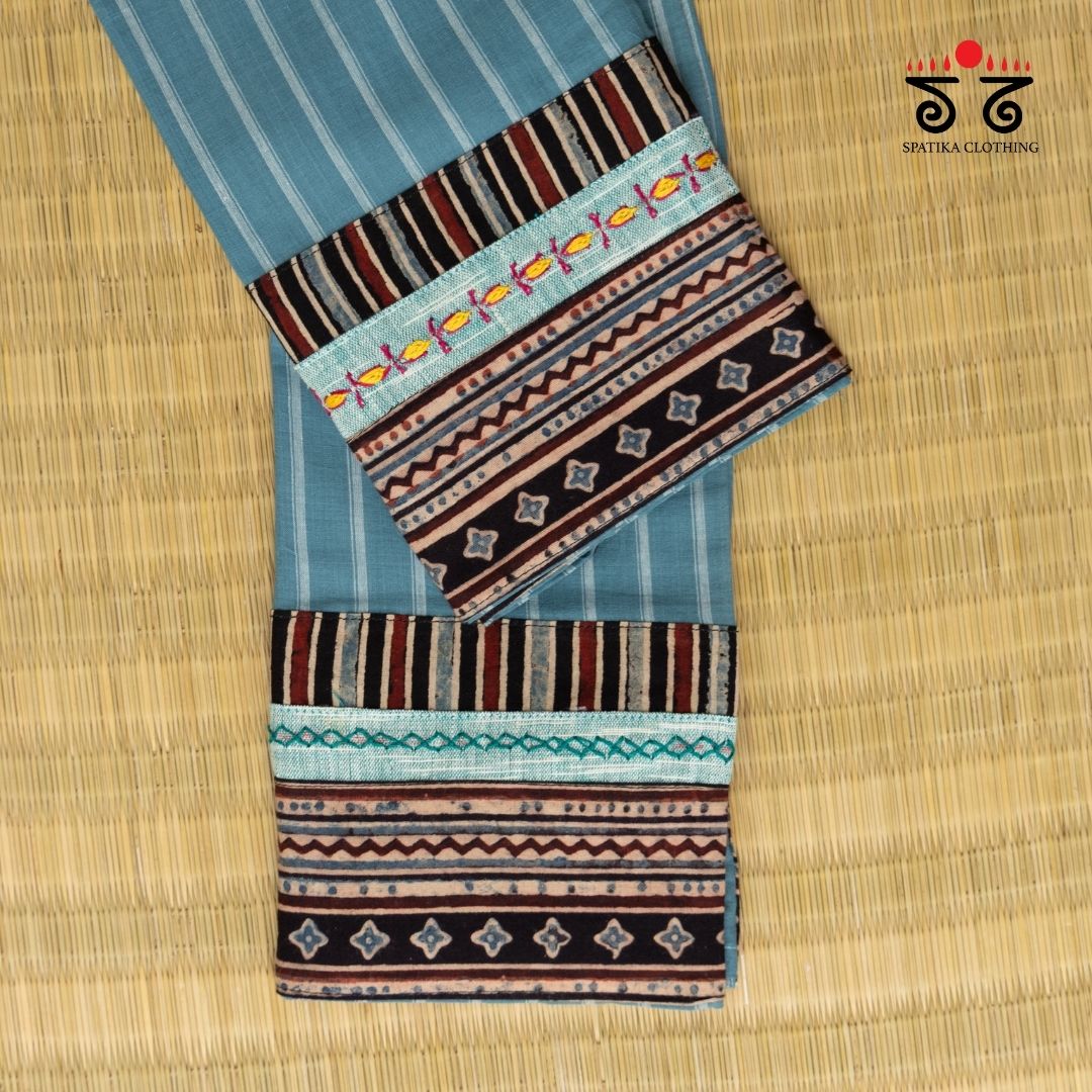 Striped Hand Embroidered Blouse Fabric