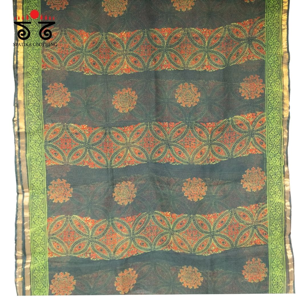 Kota Hand block printed with Zari Border saree