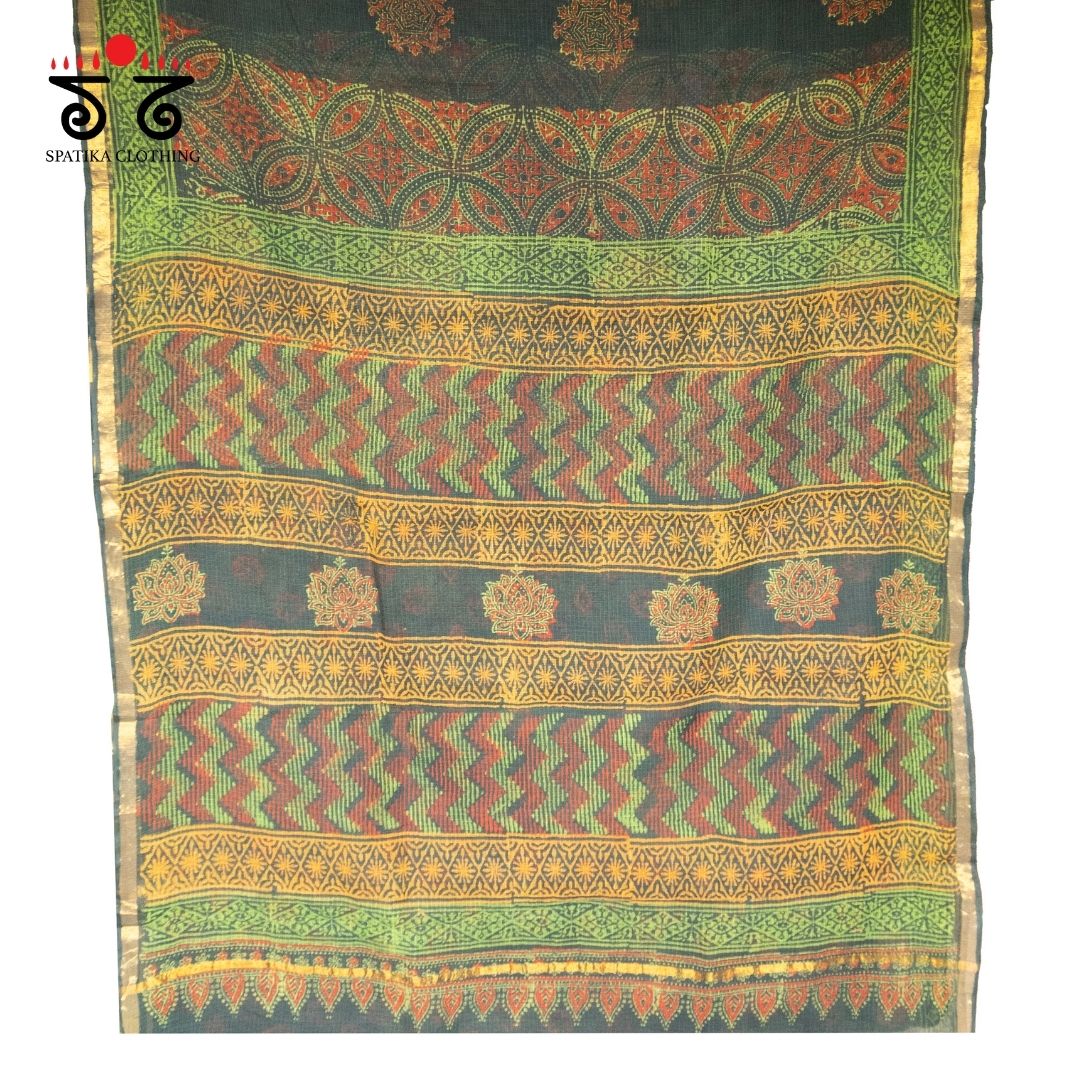 Kota Hand block printed with Zari Border saree