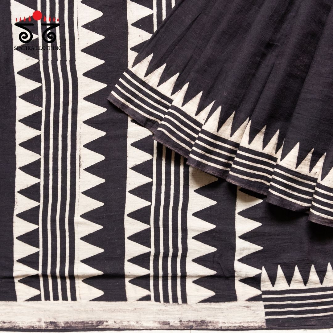 Ajrakh Handblock Print on Mulmul Cotton Saree