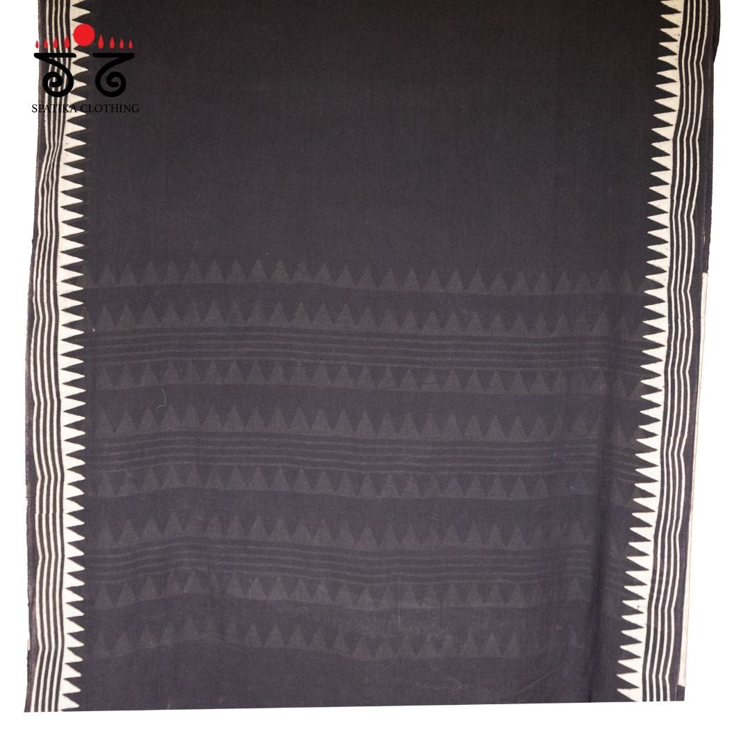 Ajrakh Handblock Print on Mulmul Cotton Saree
