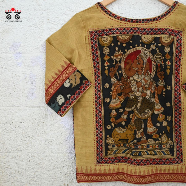 Lord Ganesha Pen Kalamkari Crop Top