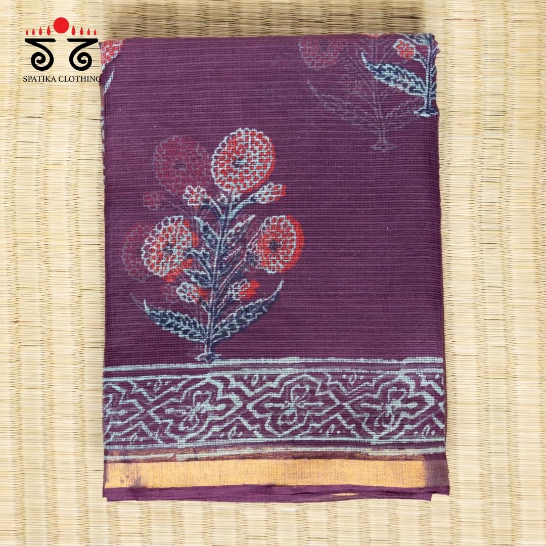 Kota Hand block printed with Zari Border saree