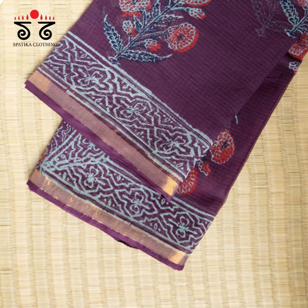 Kota Hand block printed with Zari Border saree
