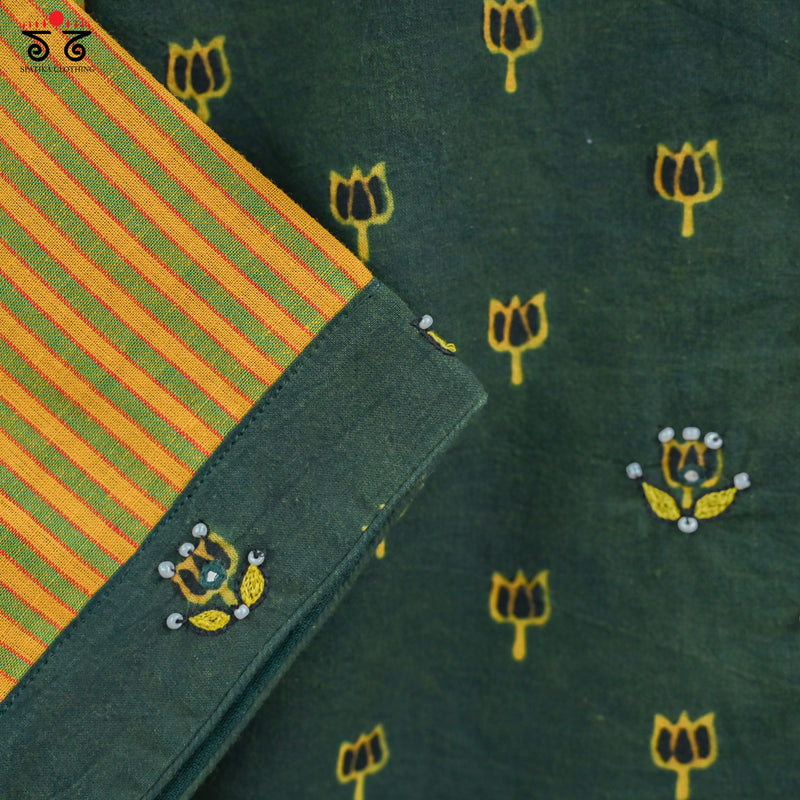 Hand Embroidered Lotus Ajrak Blouse