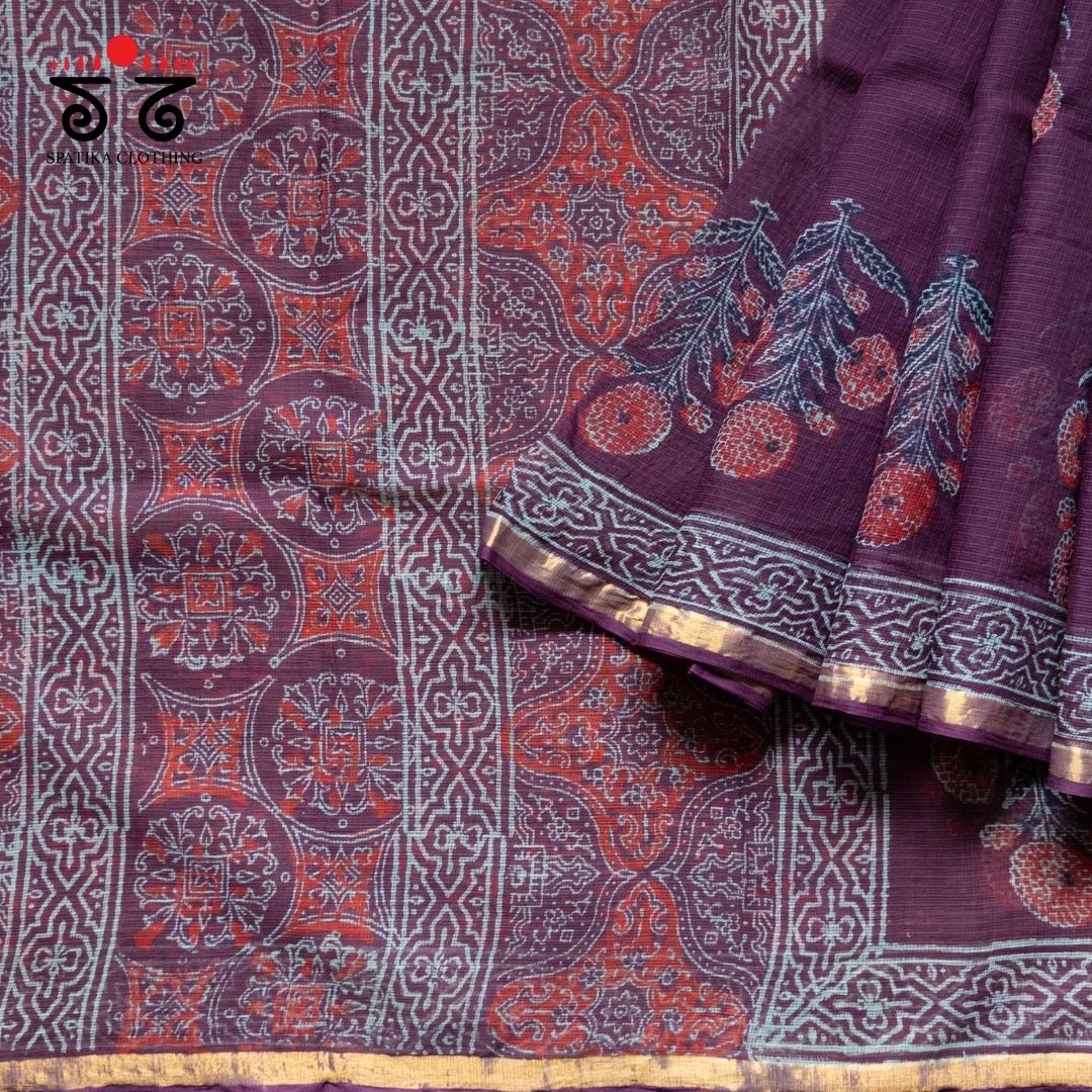 Kota Hand block printed with Zari Border saree
