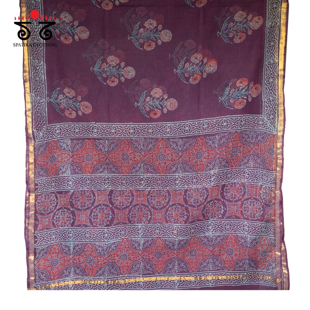 Kota Hand block printed with Zari Border saree