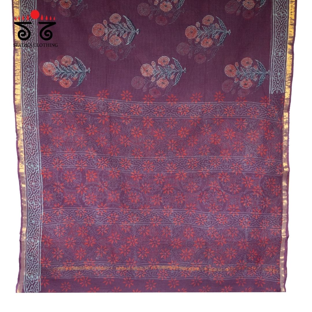 Kota Hand block printed with Zari Border saree