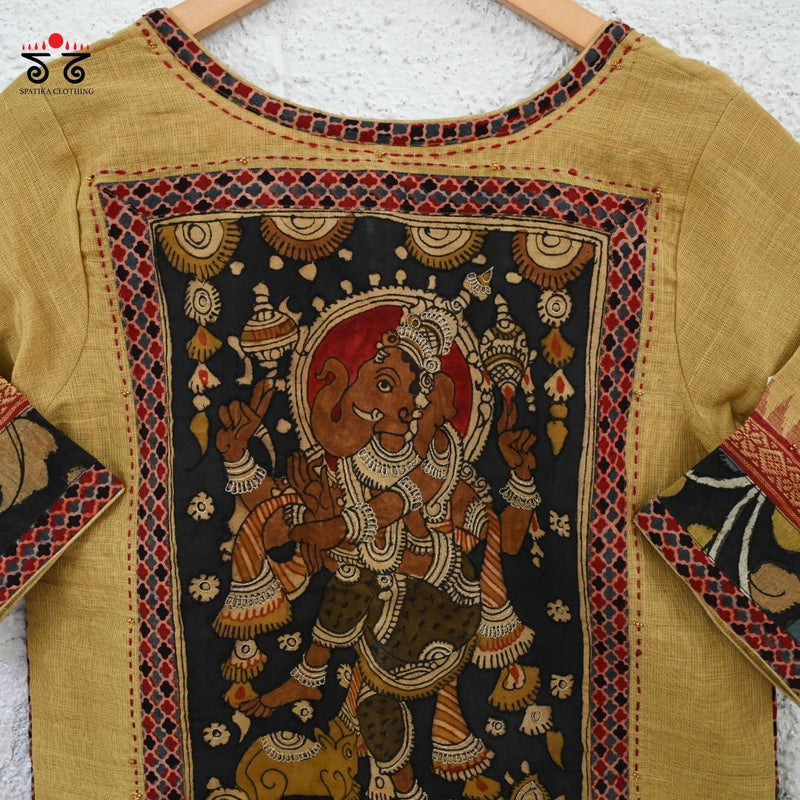 Lord Ganesha Pen Kalamkari Crop Top