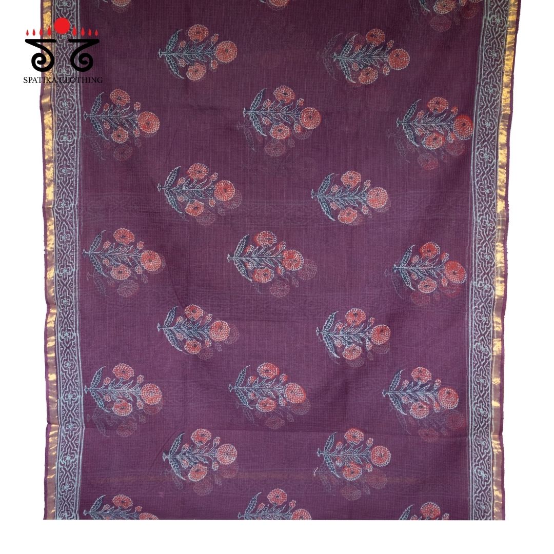 Kota Hand block printed with Zari Border saree