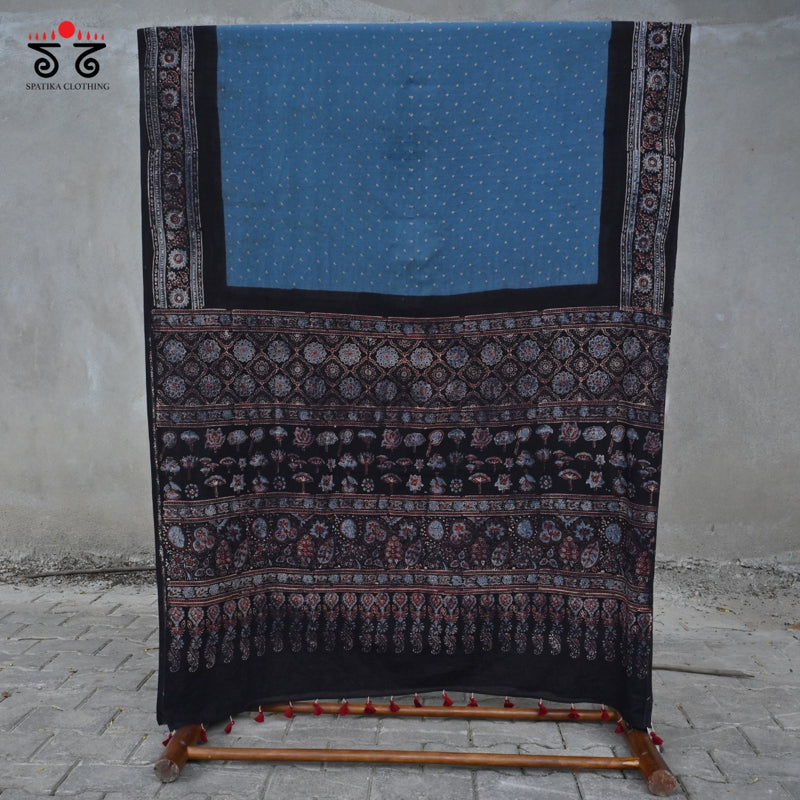 Ajrak Bandhani on Mulmul Cotton Saree