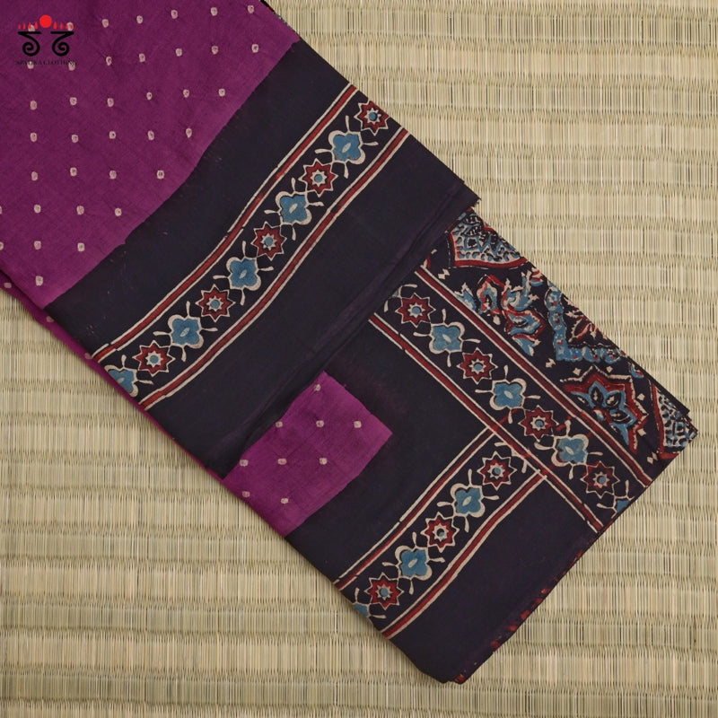 Ajrak Bandhani on Mulmul Cotton Saree