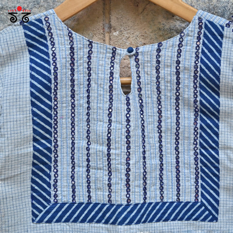 Hand - Embroidered Checkered Mirror Work Blouse