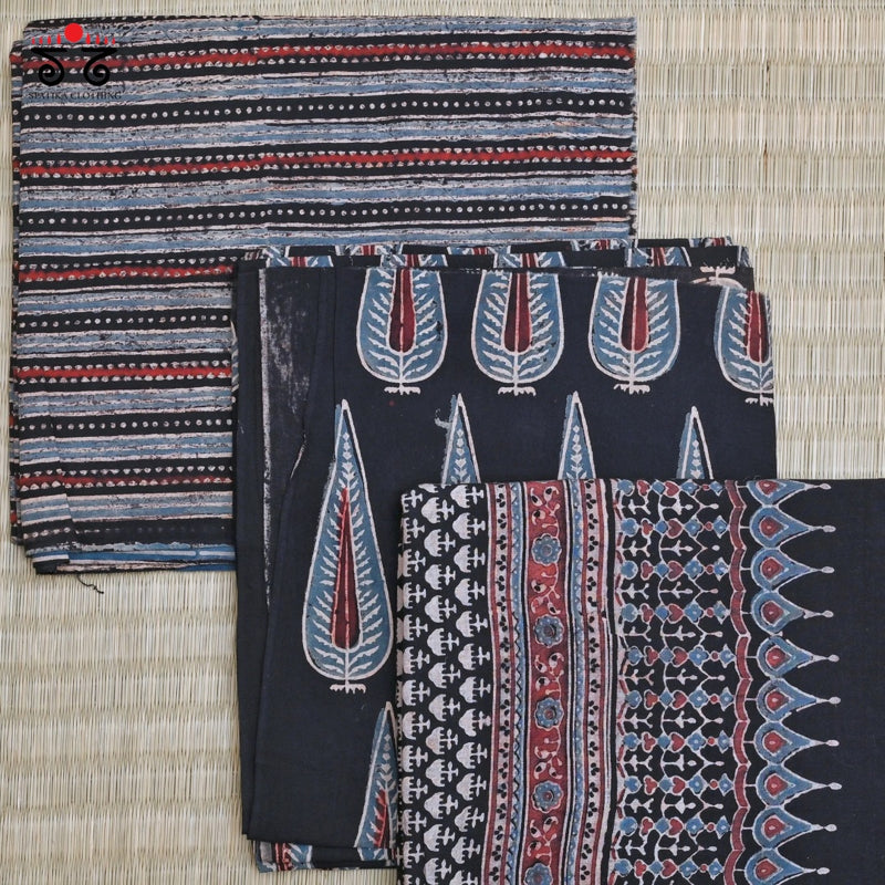 Ajrak Hand - Blockprinted Fabric Set Of 3