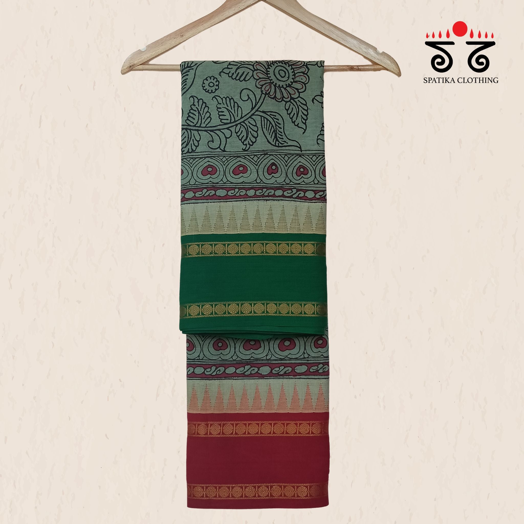 Pen Kalamkari Handpainted Saree -Ganga Jamuna Border