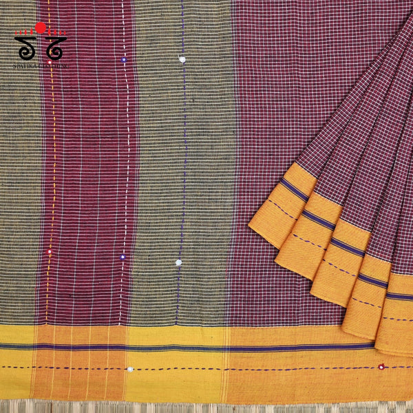 Hand Embroidered Patteda-Anchu saree