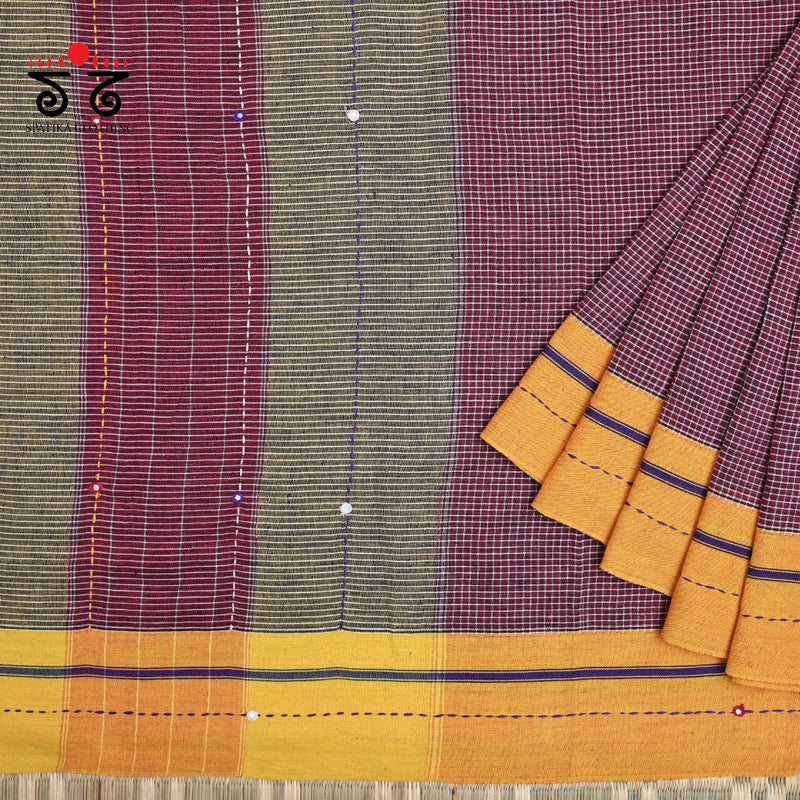 Hand Embroidered Patteda-Anchu saree