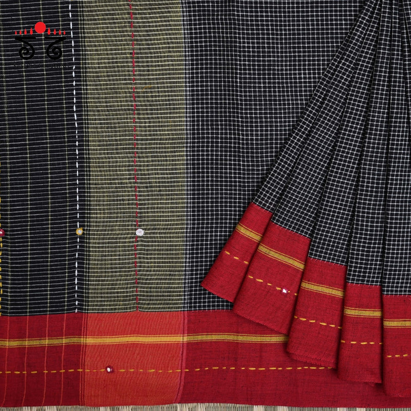 Hand Embroidered Patteda-Anchu saree