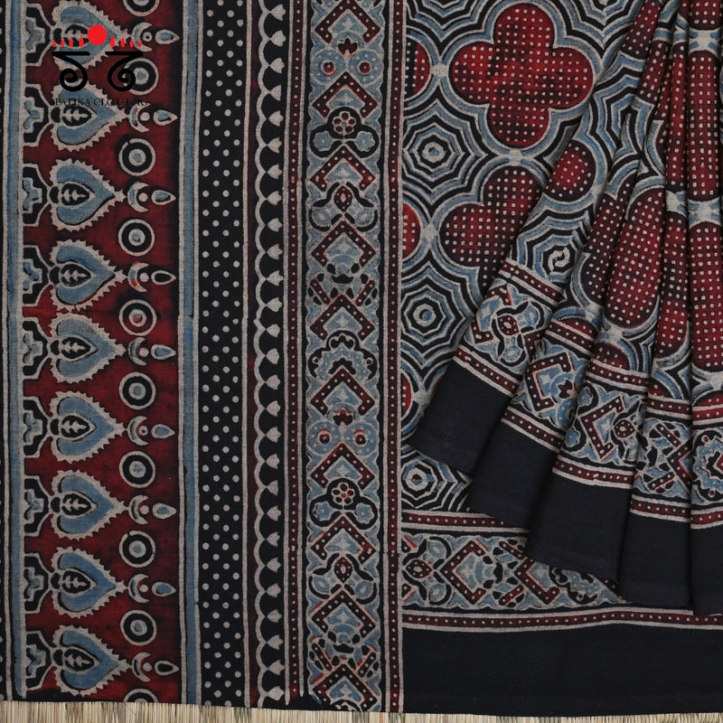 Ajrak on Mulmul Cotton Saree