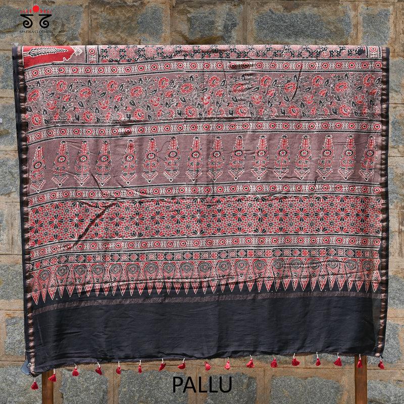 Ajrak on Chanderi Cotton Saree