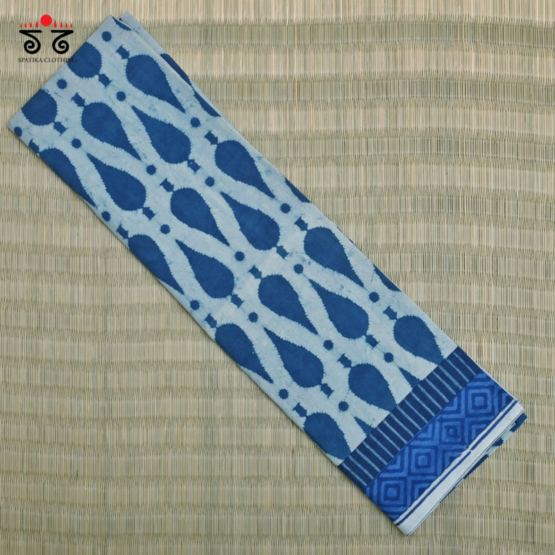 Indigo Ajrak Hand - Block Printed Blouse Fabric