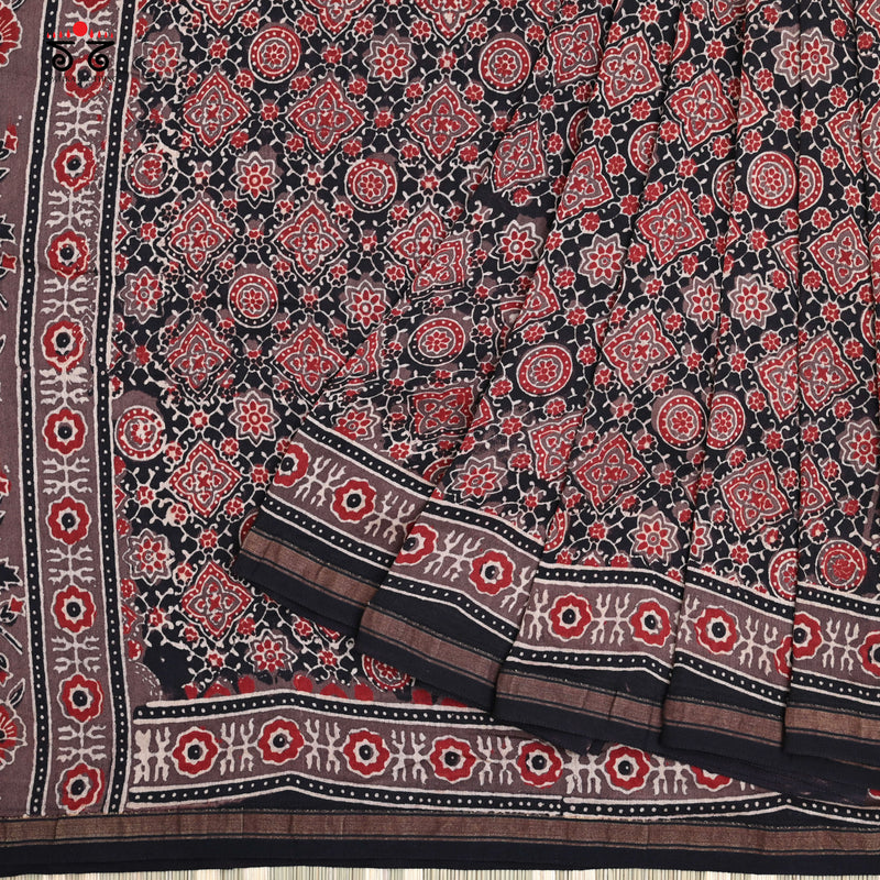 Ajrak on Chanderi Cotton Saree