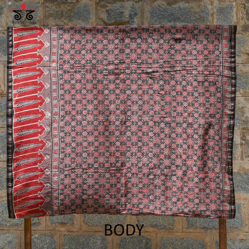 Ajrak on Chanderi Cotton Saree