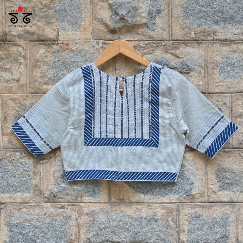 Hand - Embroidered Checkered Mirror Work Blouse