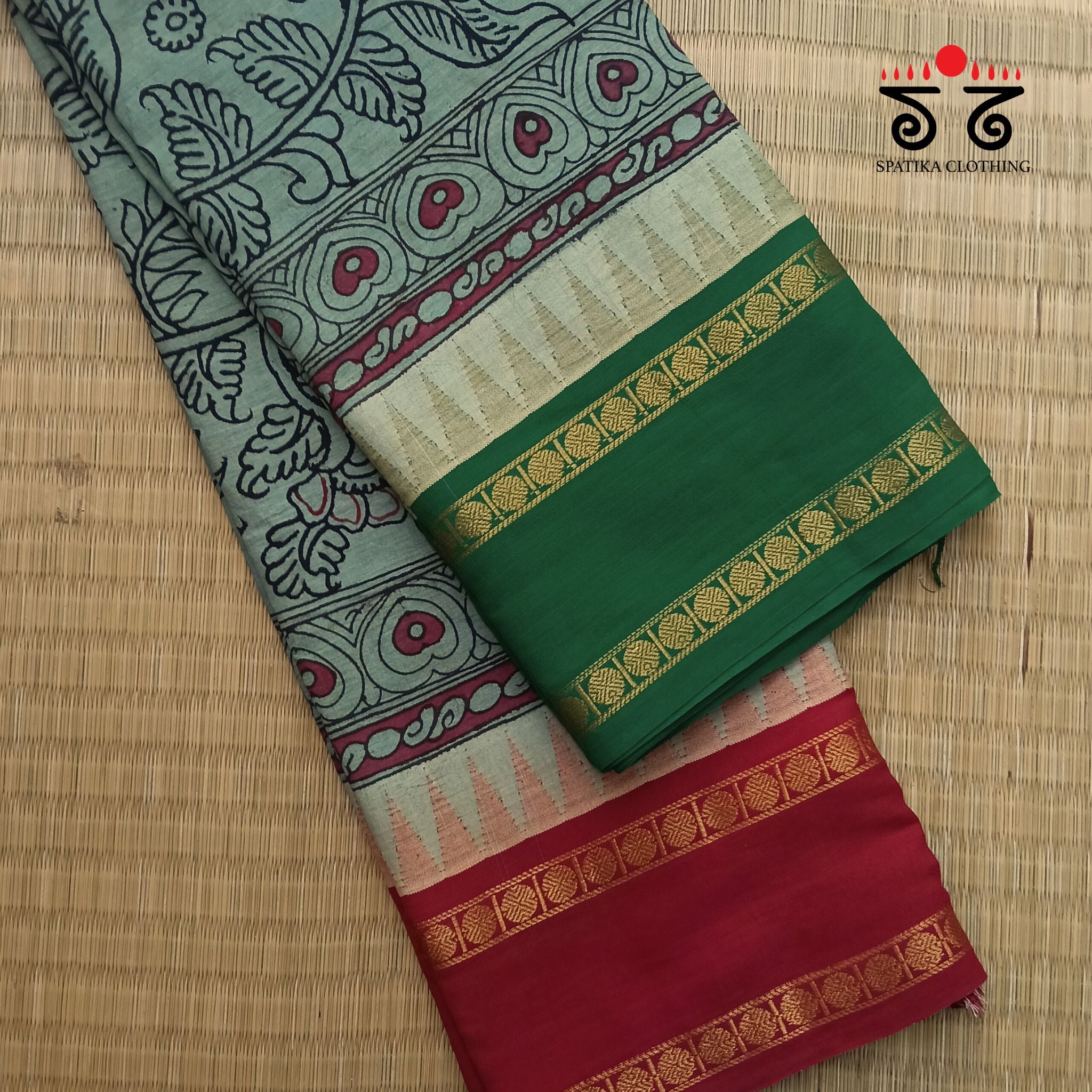 Pen Kalamkari Handpainted Saree -Ganga Jamuna Border