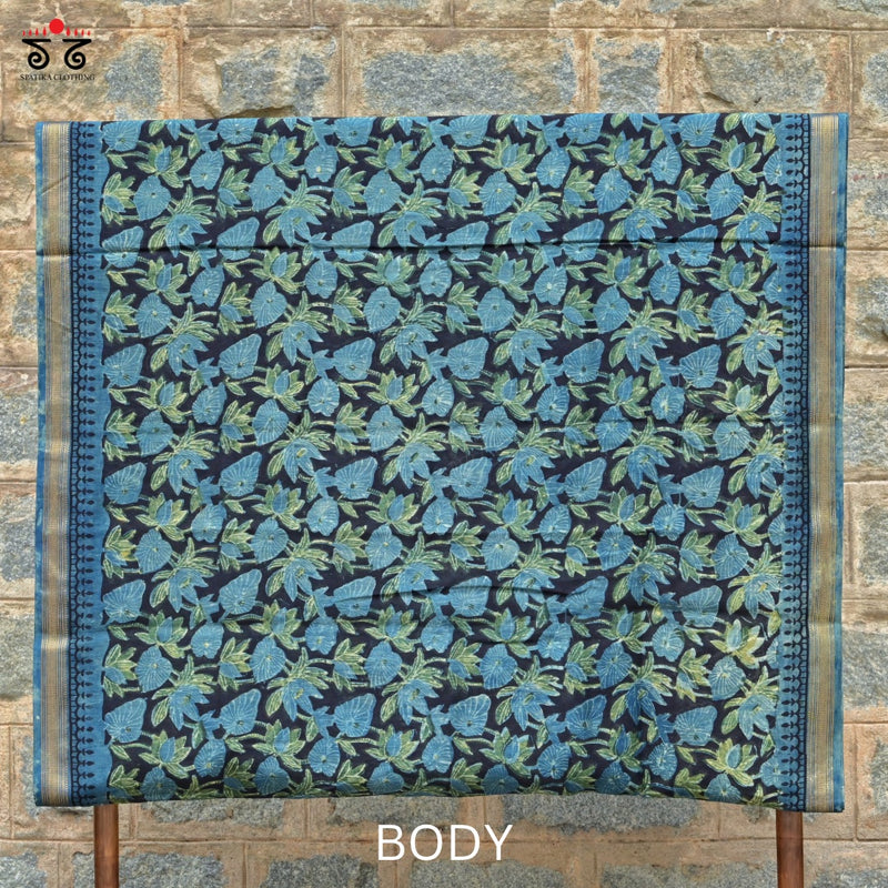 Bagru Hand Block-Printed on Maheshwari Silk Cotton Saree
