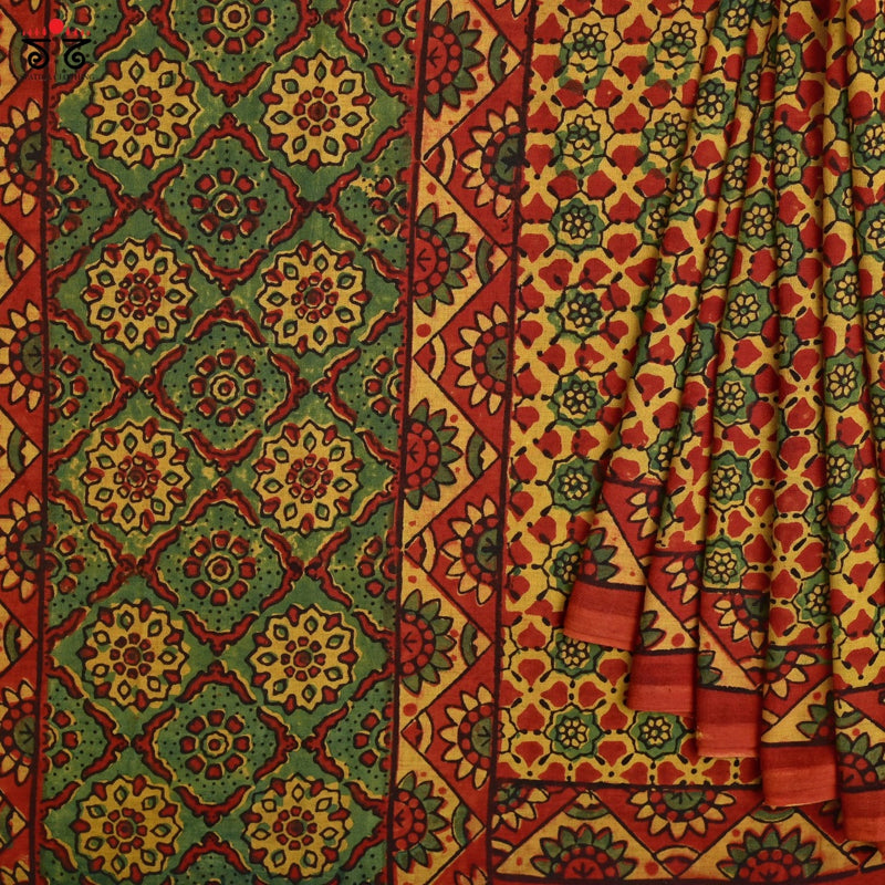 Ajrak on Mulmul Cotton Saree