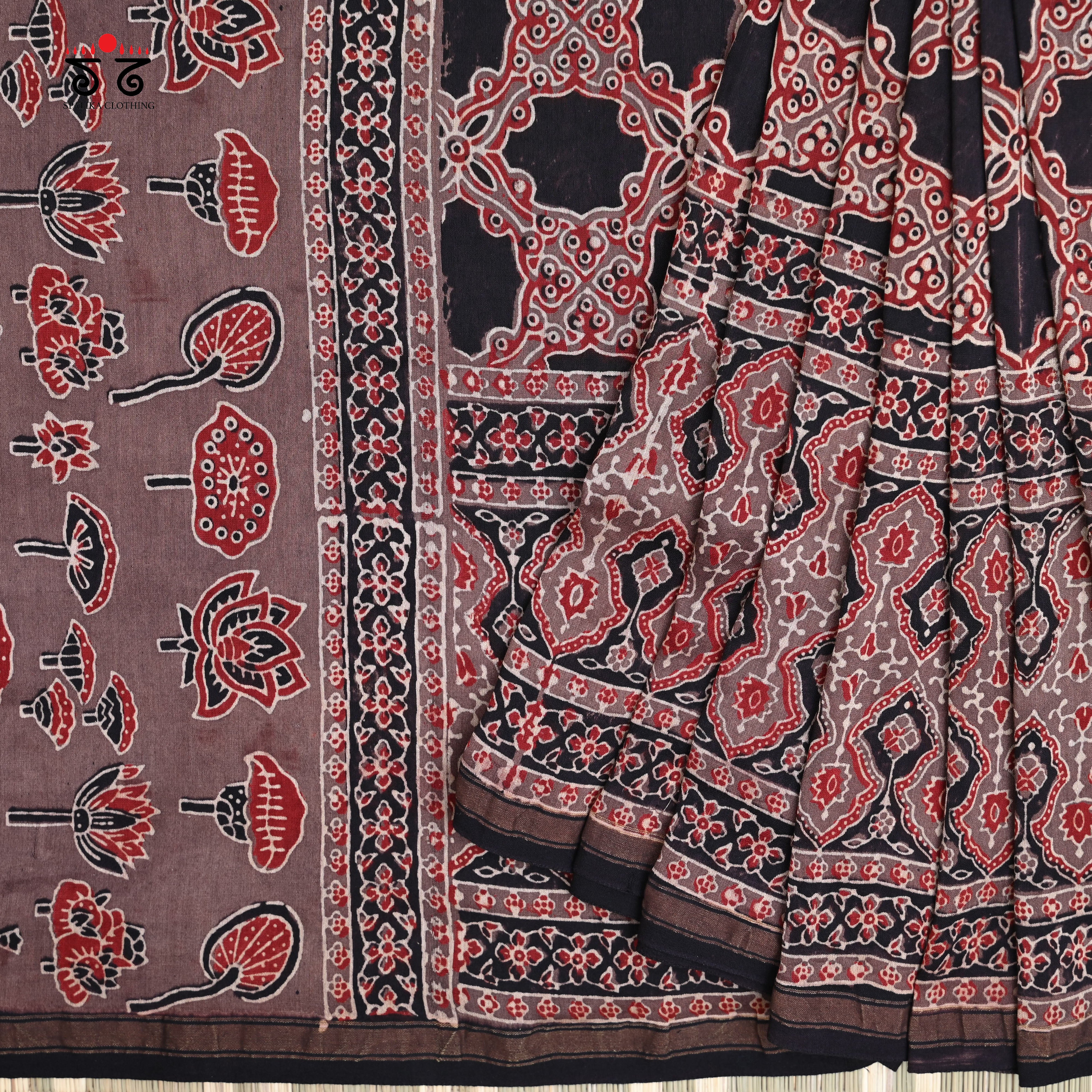 Ajrak on Chanderi Cotton Saree