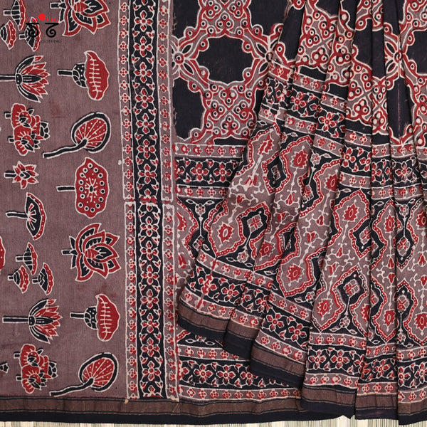 Ajrak on Chanderi Cotton Saree